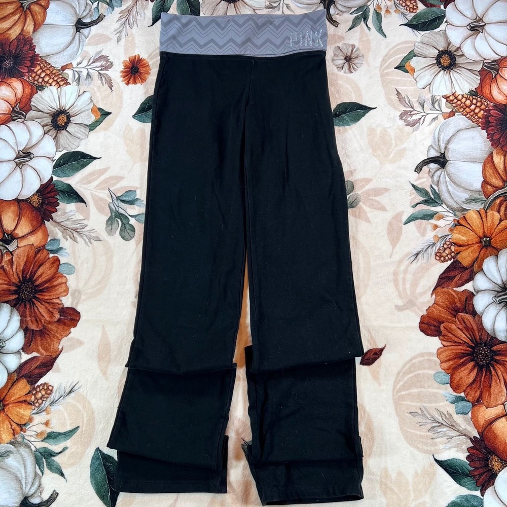 Vintage Y2K PINK Yoga Victorias Secret Foldover Pants Black Gray Chevron XS